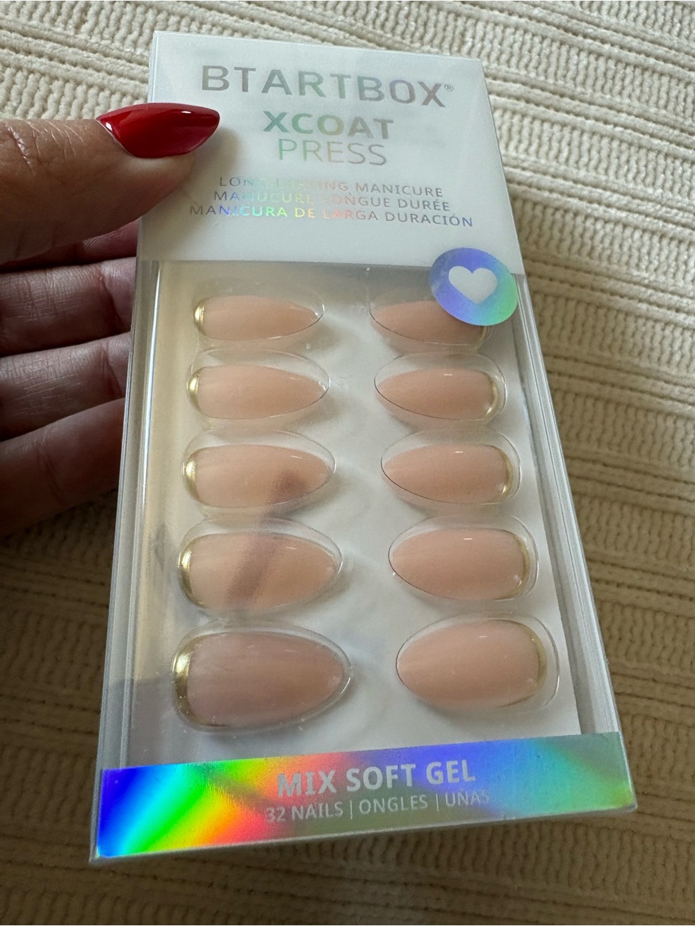 Btartbox XCOAT Press Mix Soft Gel Nude/Gold Press-On Nails